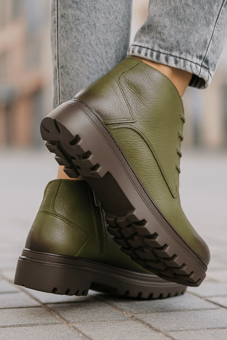 Ghete Casual Barbati din Piele Kaki cu Fermoar - GOZGhete barbatiBigiottos Shoes