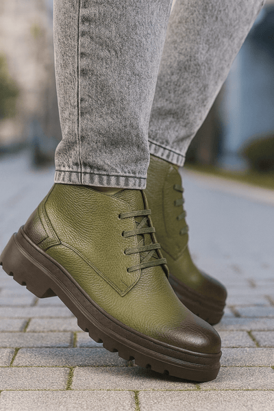 Ghete Casual Barbati din Piele Kaki cu Fermoar - GOZGhete barbatiBigiottos Shoes