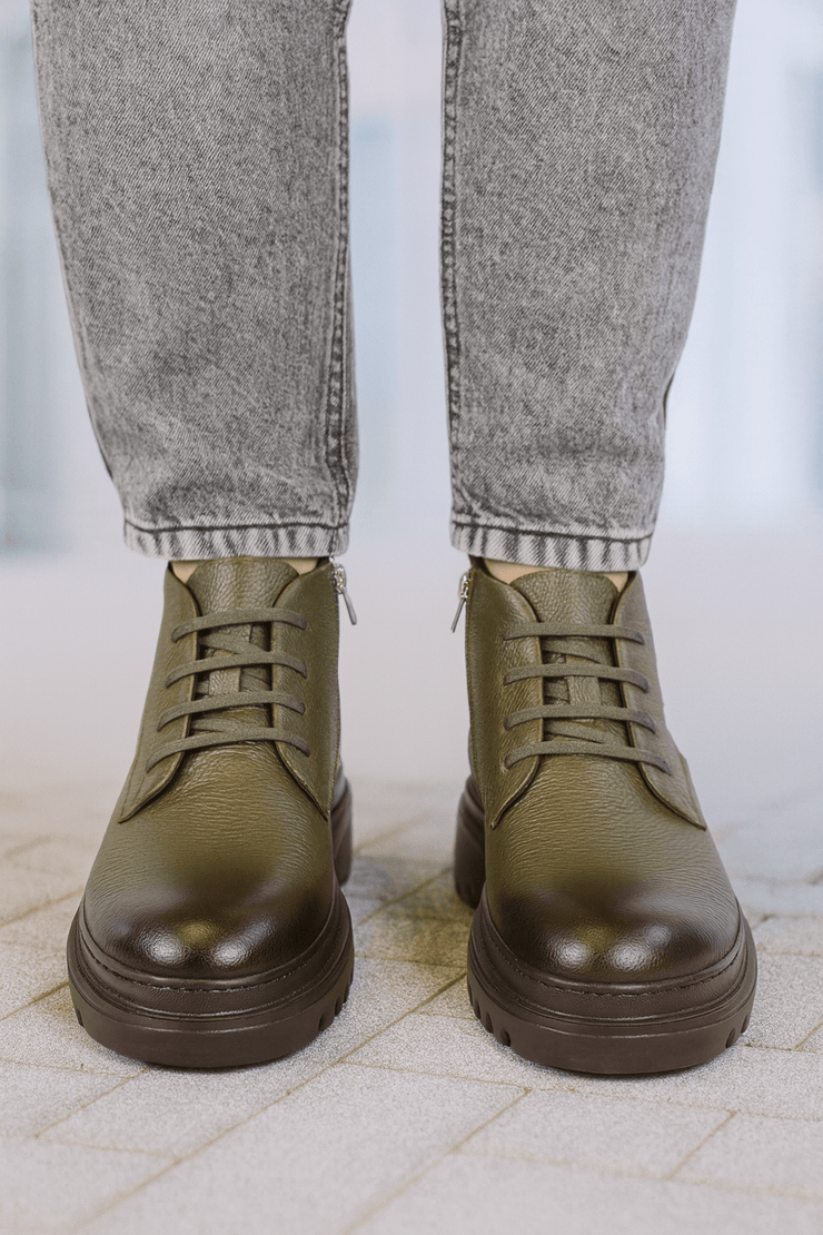 Ghete Casual Barbati din Piele Kaki cu Fermoar - GOZGhete barbatiBigiottos Shoes