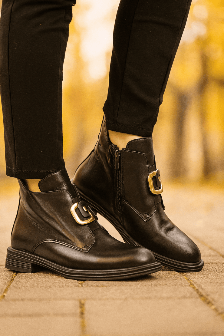 Ghete Casual Dama din Piele Bex Negre cu Accesoriu - FENEGhete damaBigiottos Shoes