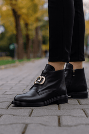 Ghete Casual Dama din Piele Bex Negre cu Accesoriu - FENEGhete damaBigiottos Shoes