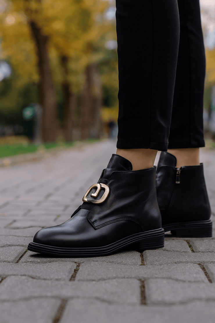 Ghete Casual Dama din Piele Bex Negre cu Accesoriu - FENEGhete damaBigiottos Shoes