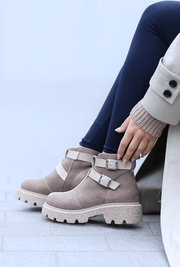 Ghete Casual Dama din Piele cu Catarame BEJ - TRYSSGhete damaBigiottos Shoes