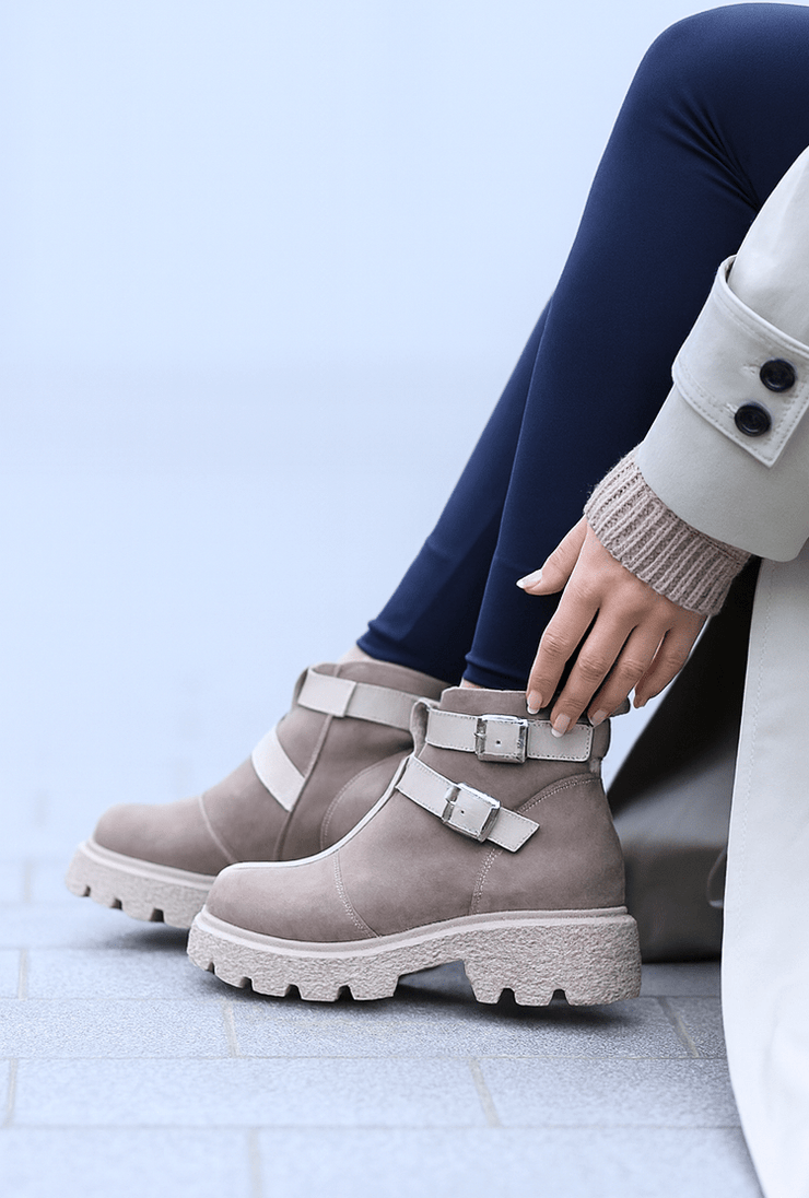 Ghete Casual Dama din Piele cu Catarame BEJ - TRYSSGhete damaBigiottos Shoes