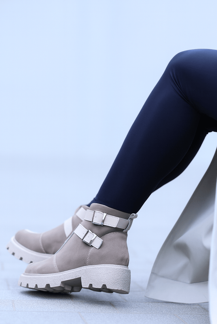 Ghete Casual Dama din Piele cu Catarame BEJ - TRYSSGhete damaBigiottos Shoes