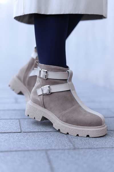 Ghete Casual Dama din Piele cu Catarame BEJ - TRYSSGhete damaBigiottos Shoes