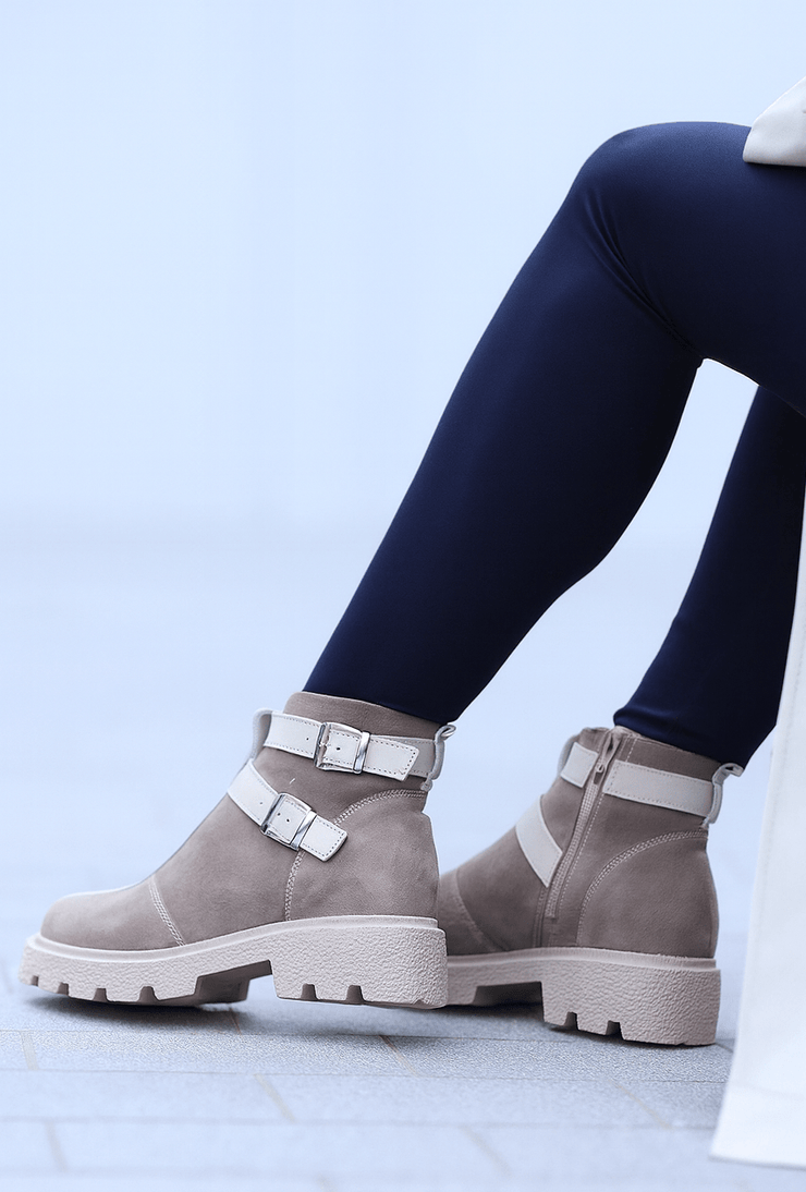 Ghete Casual Dama din Piele cu Catarame BEJ - TRYSSGhete damaBigiottos Shoes