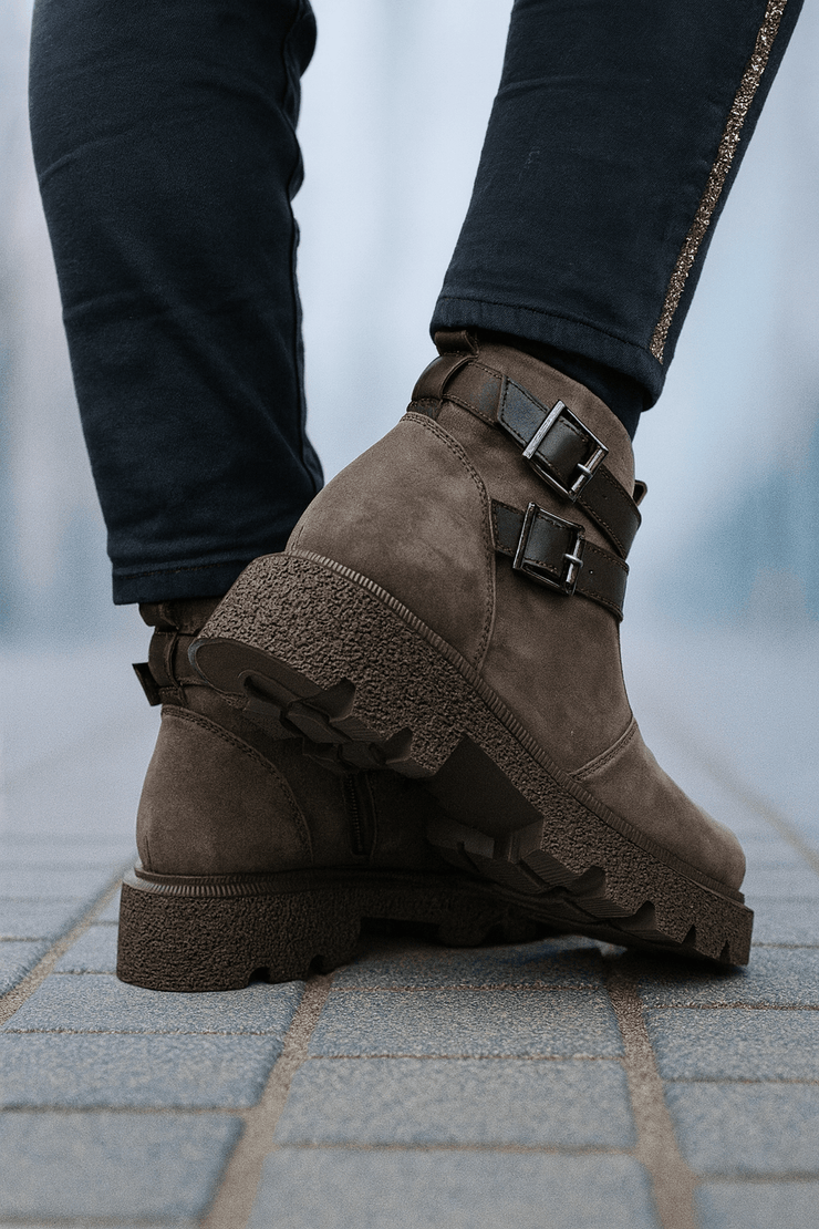 Ghete Casual Dama din Piele cu Catarame TAUPE - TRYAGhete damaBigiottos Shoes