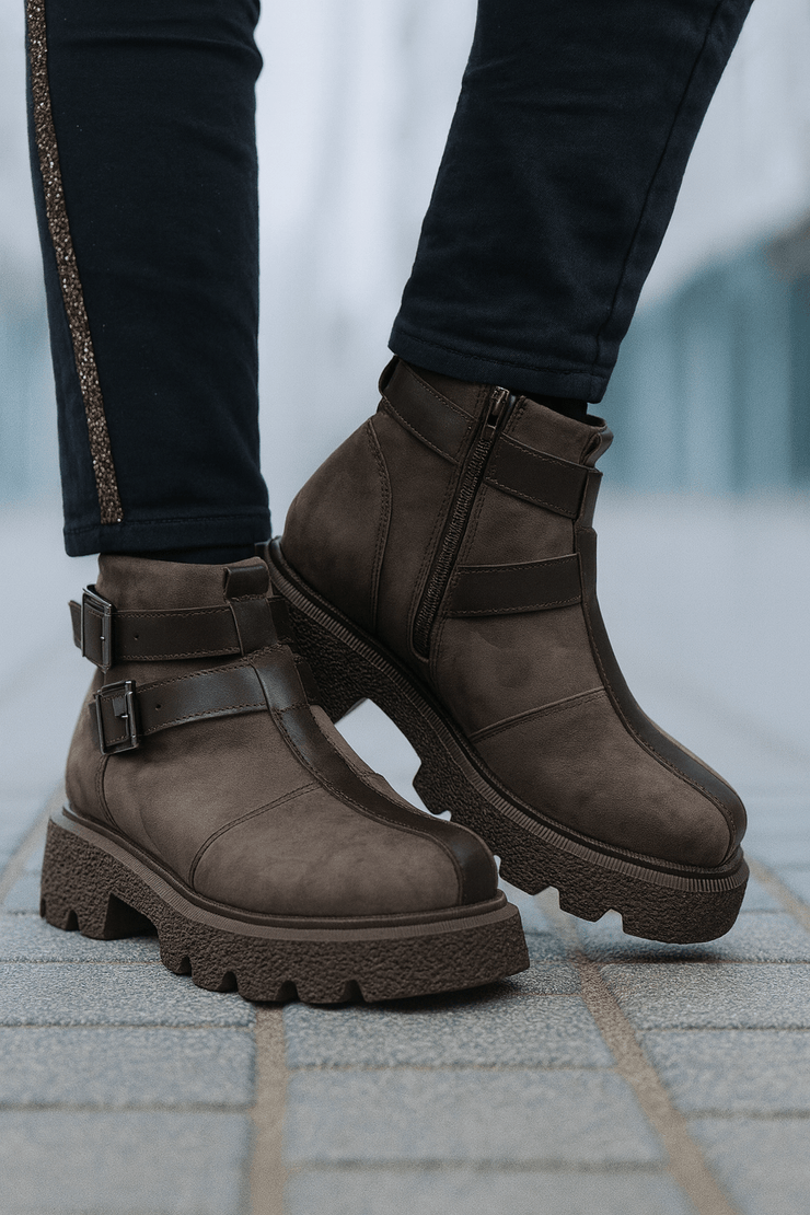 Ghete Casual Dama din Piele cu Catarame TAUPE - TRYAGhete damaBigiottos Shoes