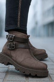 Ghete Casual Dama din Piele cu Catarame TAUPE - TRYAGhete damaBigiottos Shoes