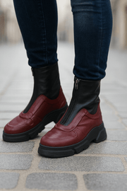 Ghete Casual Dama din Piele cu Fermoar Bordo - FALYGhete damaBigiottos Shoes