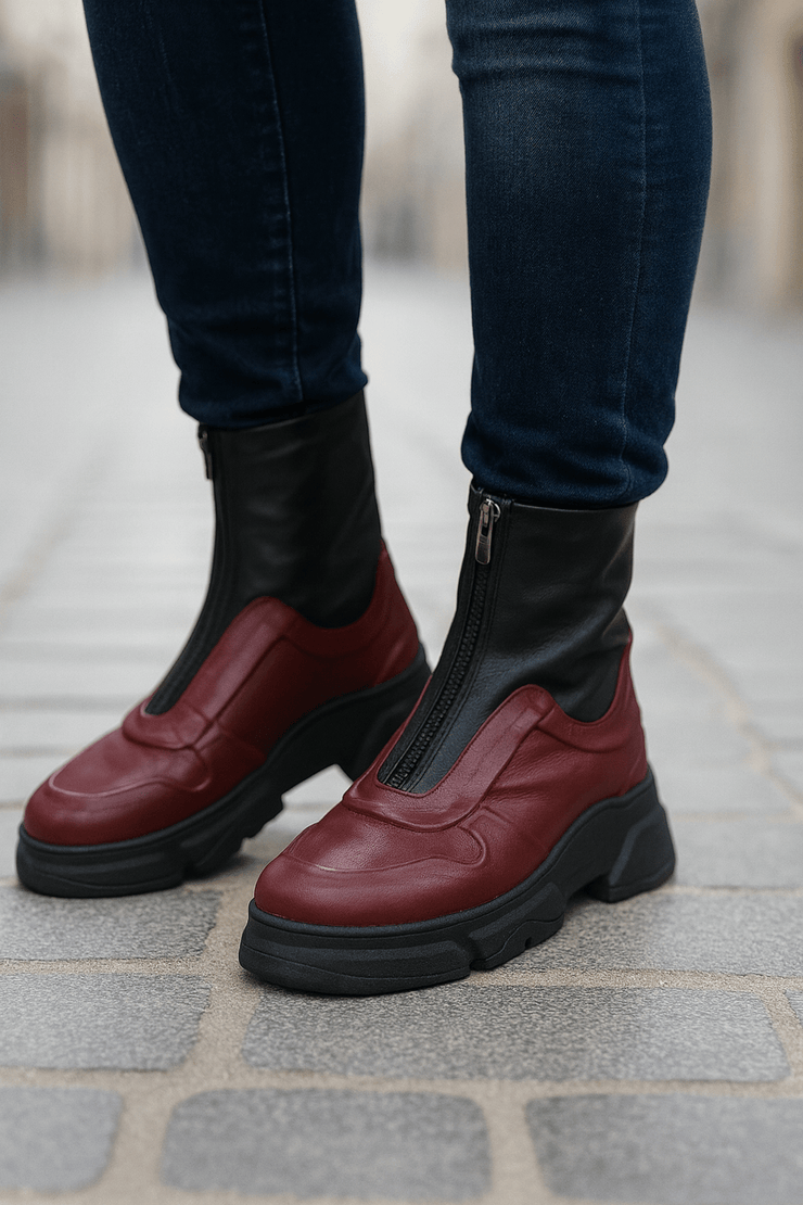 Ghete Casual Dama din Piele cu Fermoar Bordo - FALYGhete damaBigiottos Shoes