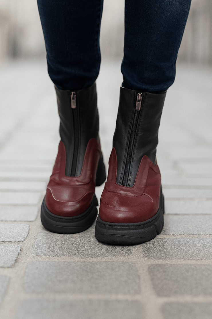 Ghete Casual Dama din Piele cu Fermoar Bordo - FALYGhete damaBigiottos Shoes