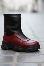 Ghete Casual Dama din Piele cu Fermoar Bordo - FALYGhete damaBigiottos Shoes