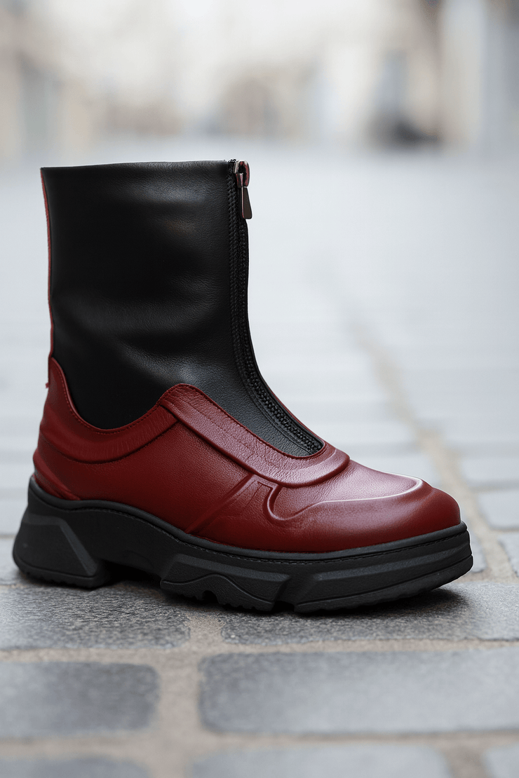 Ghete Casual Dama din Piele cu Fermoar Bordo - FALYGhete damaBigiottos Shoes