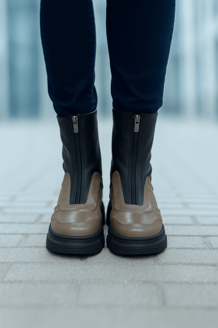 Ghete Casual Dama din Piele cu Fermoar Taupe - FALEGhete damaBigiottos Shoes