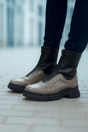 Ghete Casual Dama din Piele cu Fermoar Taupe - FALEGhete damaBigiottos Shoes