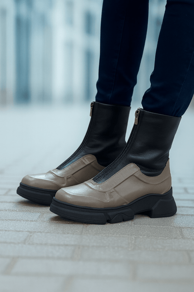 Ghete Casual Dama din Piele cu Fermoar Taupe - FALEGhete damaBigiottos Shoes