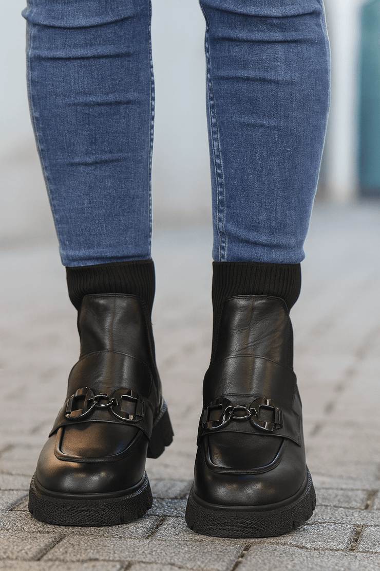 Ghete Casual Dama din Piele cu Strech si Accesoriu - MEDAGhete damaBigiottos Shoes