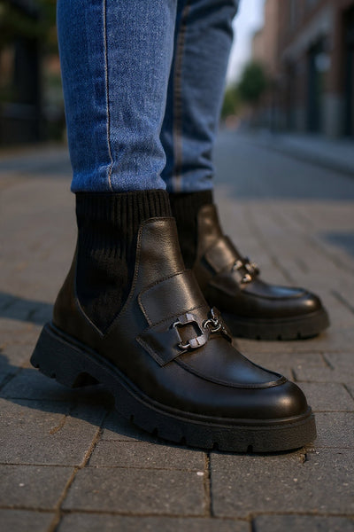 Ghete Casual Dama din Piele cu Strech si Accesoriu - MEDAGhete damaBigiottos Shoes