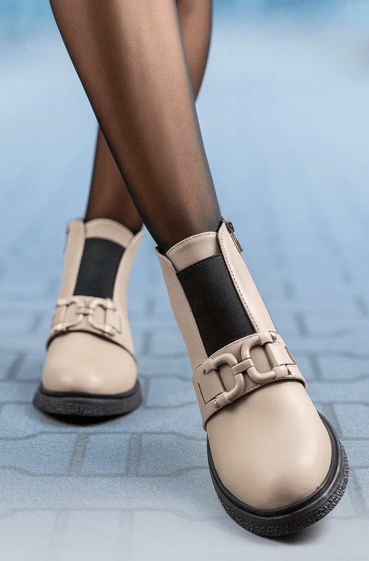 Ghete Casual Dama din Piele Gri cu Accesoriu - ENYGhete damaBigiottos Shoes