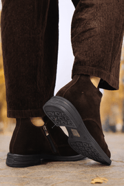 Ghete Casual Dama din Piele Intoarsa Maro cu Accesoriu - FENYGhete damaBigiottos Shoes