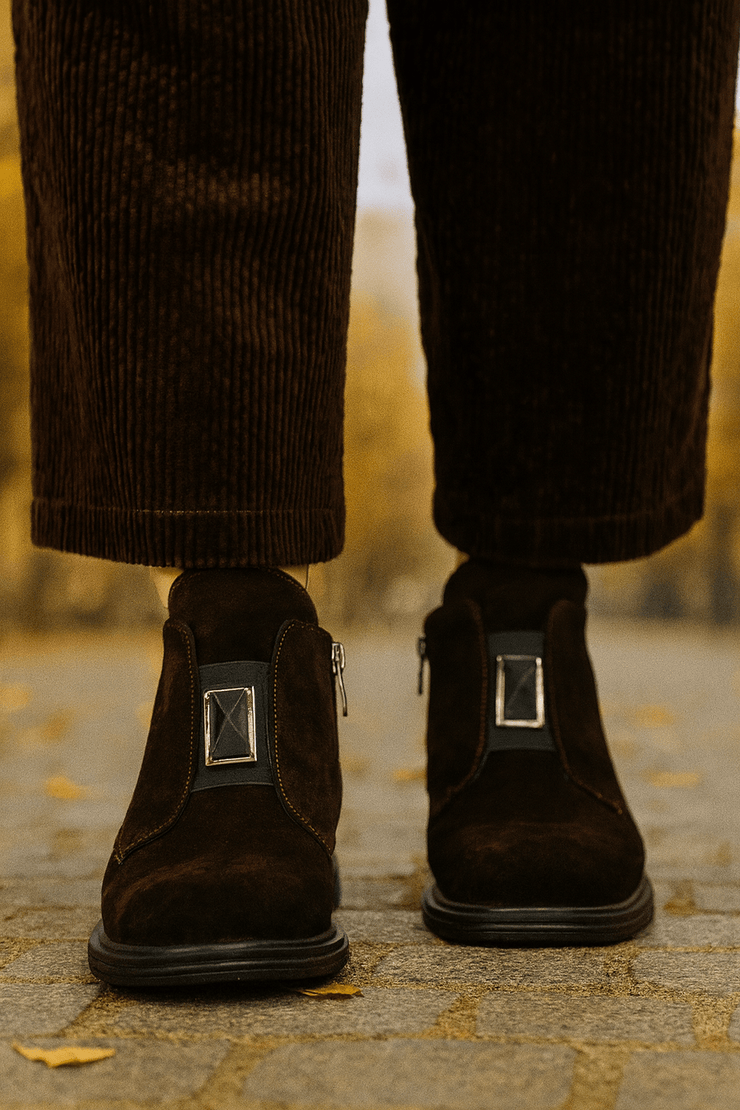 Ghete Casual Dama din Piele Intoarsa Maro cu Accesoriu - FENYGhete damaBigiottos Shoes