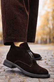 Ghete Casual Dama din Piele Intoarsa Maro cu Accesoriu - FENYGhete damaBigiottos Shoes