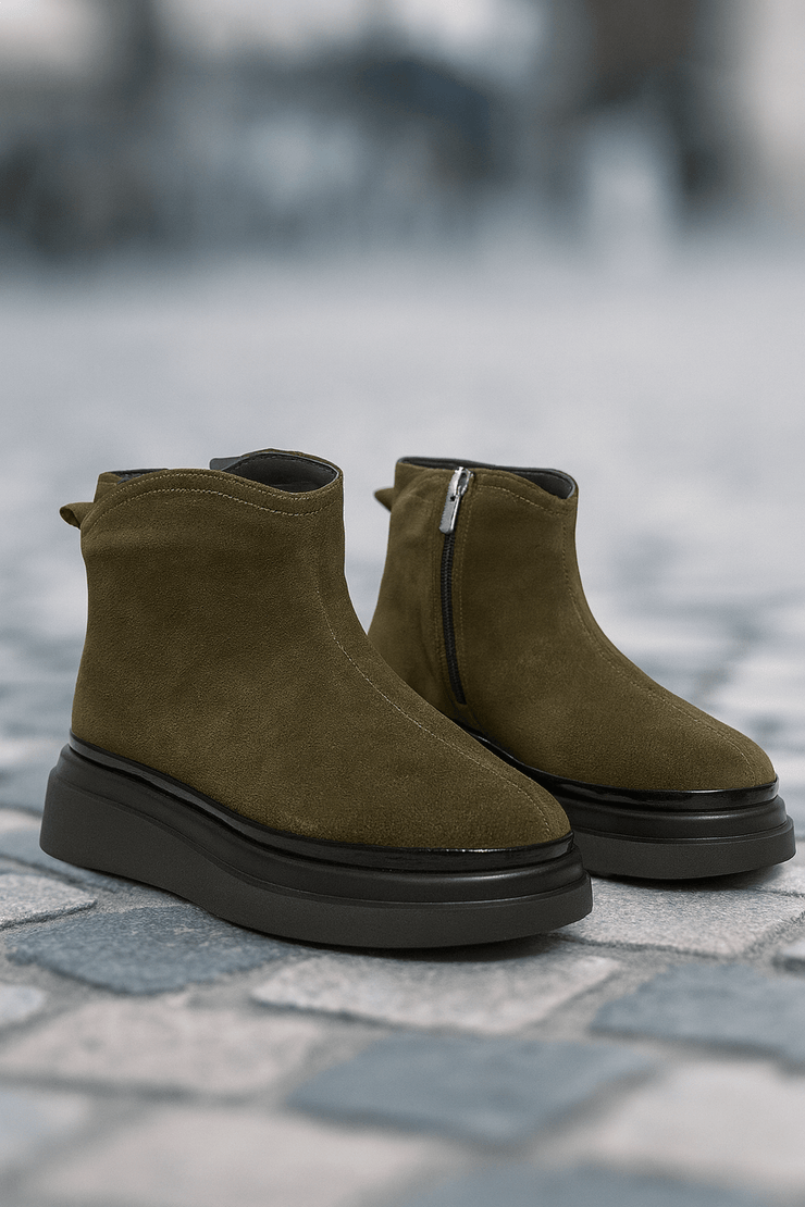 Ghete Casual Dama din Piele Intoarsa Verde - COLEGhete damaBigiottos Shoes