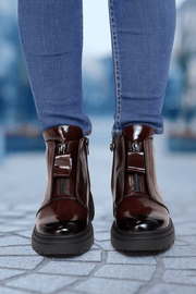 Ghete Casual Dama din Piele Lac Bordo cu Fermoar - EZEGhete damaBigiottos Shoes