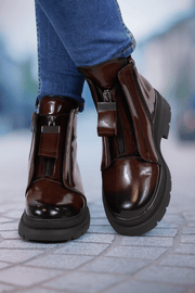 Ghete Casual Dama din Piele Lac Bordo cu Fermoar - EZEGhete damaBigiottos Shoes