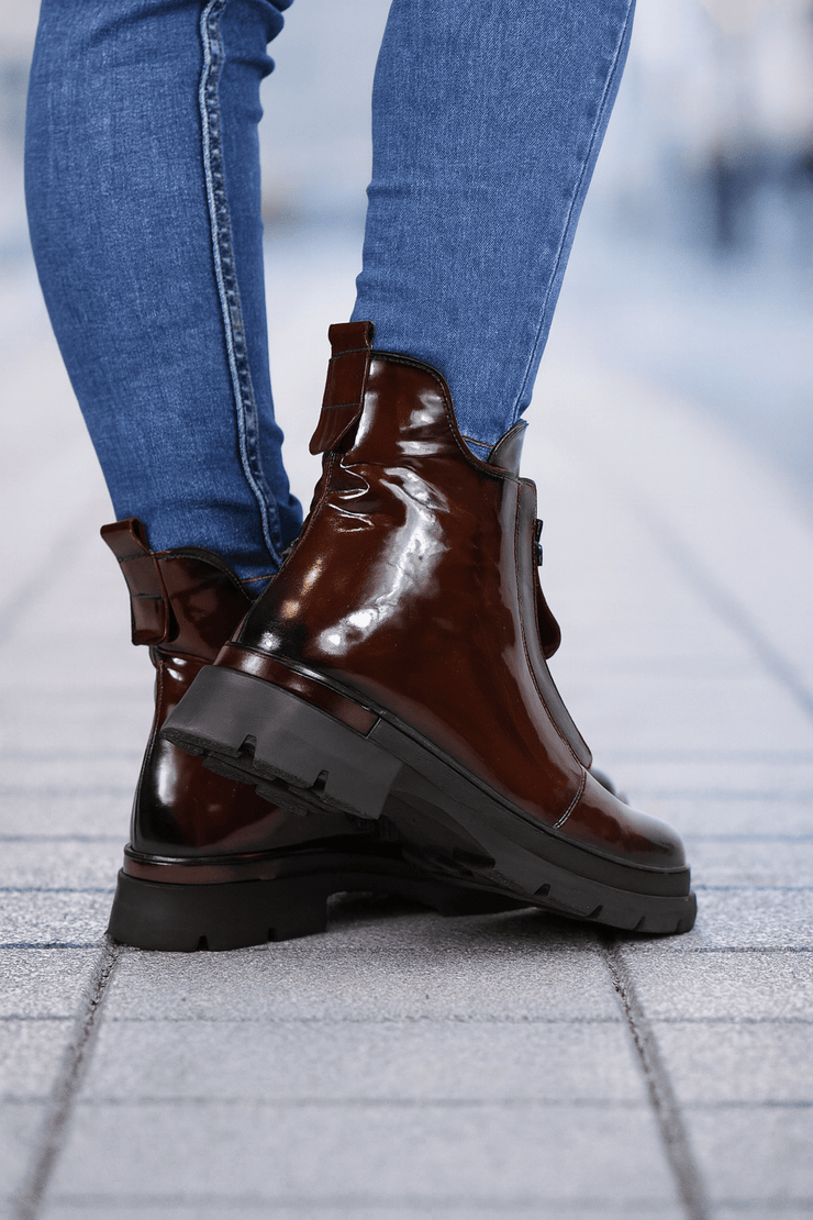 Ghete Casual Dama din Piele Lac Bordo cu Fermoar - EZEGhete damaBigiottos Shoes