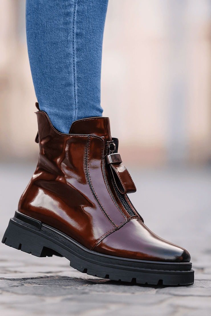 Ghete Casual Dama din Piele Lac Bordo cu Fermoar - EZEGhete damaBigiottos Shoes