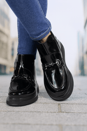 Ghete Casual Dama din Piele Lac Negre cu Accesoriu - SOWGhete damaBigiottos Shoes