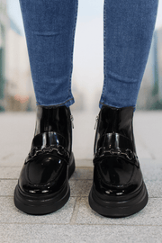 Ghete Casual Dama din Piele Lac Negre cu Accesoriu - SOWGhete damaBigiottos Shoes