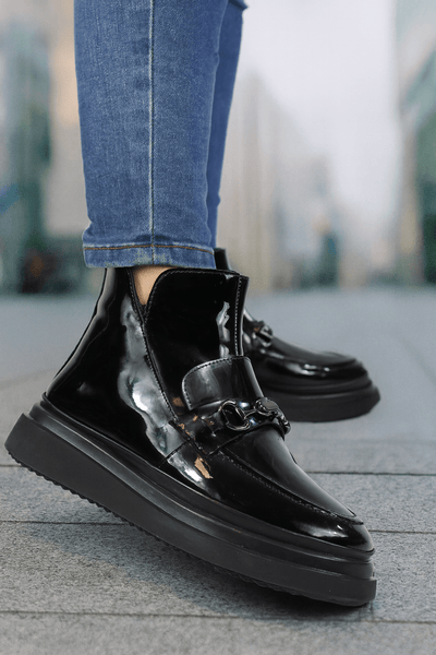 Ghete Casual Dama din Piele Lac Negre cu Accesoriu - SOWGhete damaBigiottos Shoes