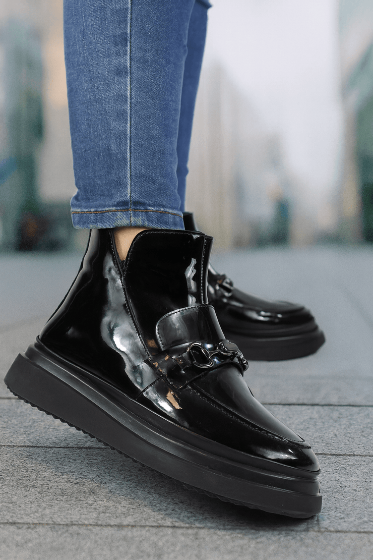 Ghete Casual Dama din Piele Lac Negre cu Accesoriu - SOWGhete damaBigiottos Shoes