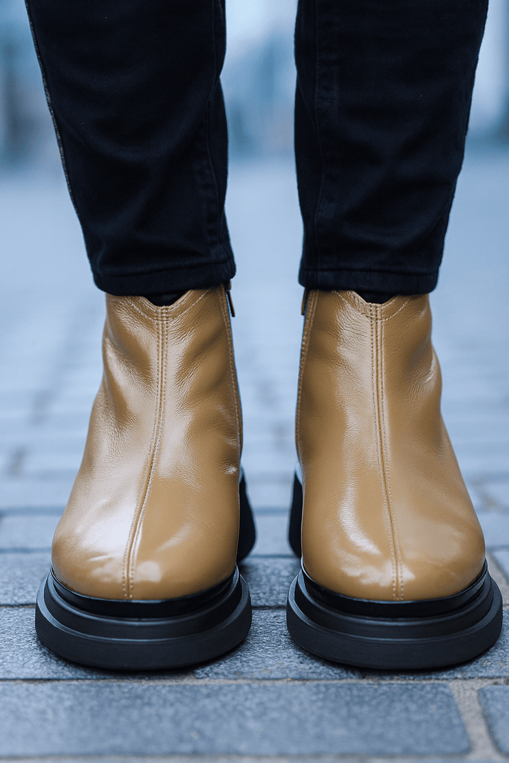 Ghete Casual Dama din Piele Lac Taupe - COFEGhete damaBigiottos Shoes