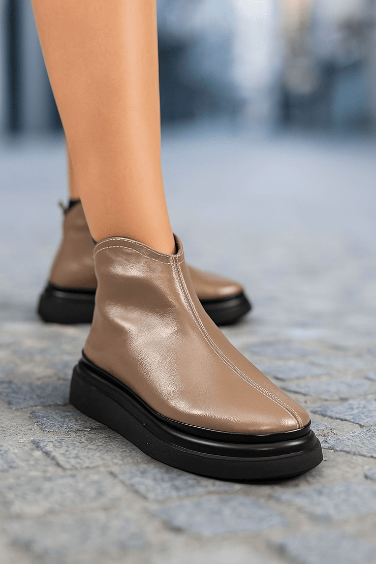 Ghete Casual Dama din Piele Lac Taupe - COFEGhete damaBigiottos Shoes