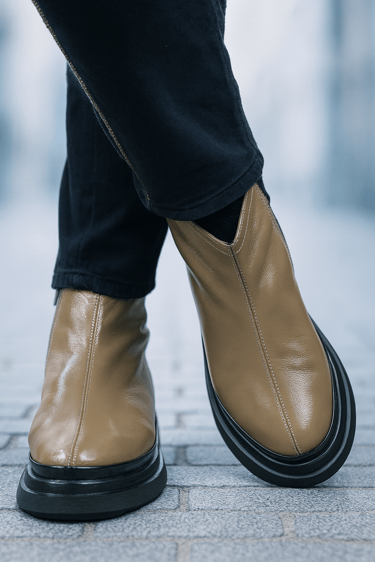 Ghete Casual Dama din Piele Lac Taupe - COFEGhete damaBigiottos Shoes