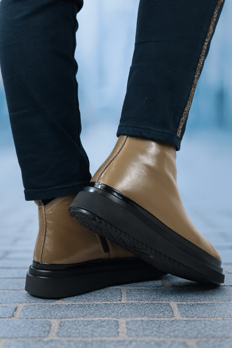 Ghete Casual Dama din Piele Lac Taupe - COFEGhete damaBigiottos Shoes