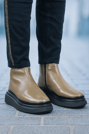 Ghete Casual Dama din Piele Lac Taupe - COFEGhete damaBigiottos Shoes