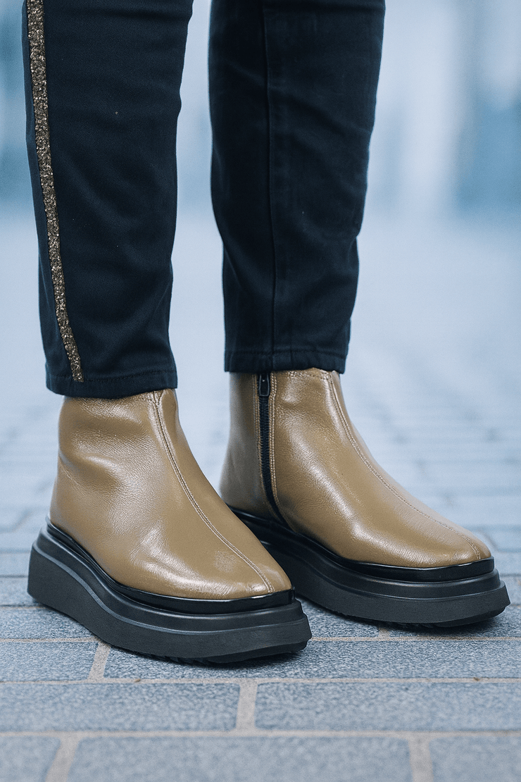 Ghete Casual Dama din Piele Lac Taupe - COFEGhete damaBigiottos Shoes