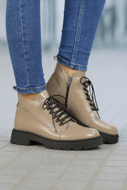 Ghete Casual Dama din Piele Lac Taupe cu Capse - PIAGhete damaBigiottos Shoes
