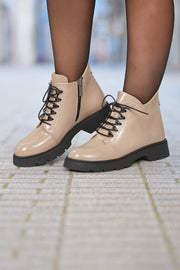 Ghete Casual Dama din Piele Lac Taupe cu Capse - PIAGhete damaBigiottos Shoes