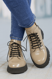 Ghete Casual Dama din Piele Lac Taupe cu Capse - PIAGhete damaBigiottos Shoes