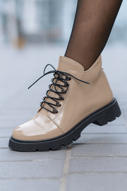 Ghete Casual Dama din Piele Lac Taupe cu Capse - PIAGhete damaBigiottos Shoes