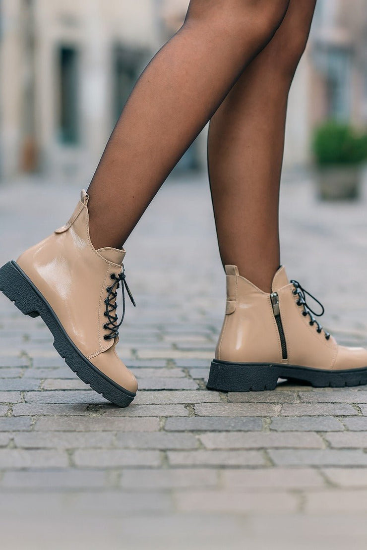 Ghete Casual Dama din Piele Lac Taupe cu Capse - PIAGhete damaBigiottos Shoes