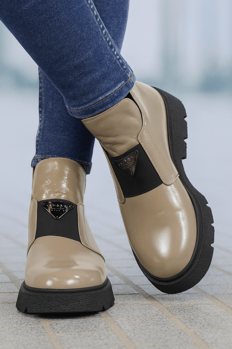 Ghete Casual Dama din Piele Lac Taupe - NUAGhete damaBigiottos Shoes