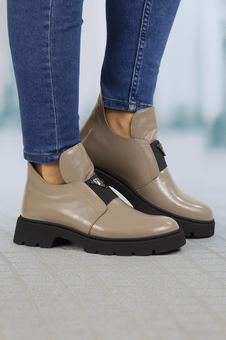 Ghete Casual Dama din Piele Lac Taupe - NUAGhete damaBigiottos Shoes